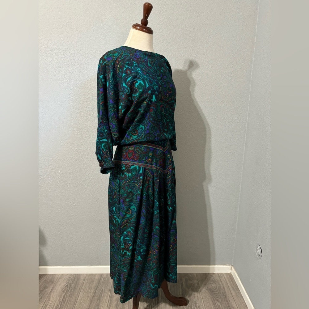 R.E.O. Originals Vintage Multicolored Long Sleeves Round Neck Midi Dress Size 14 - Picture 6 of 16